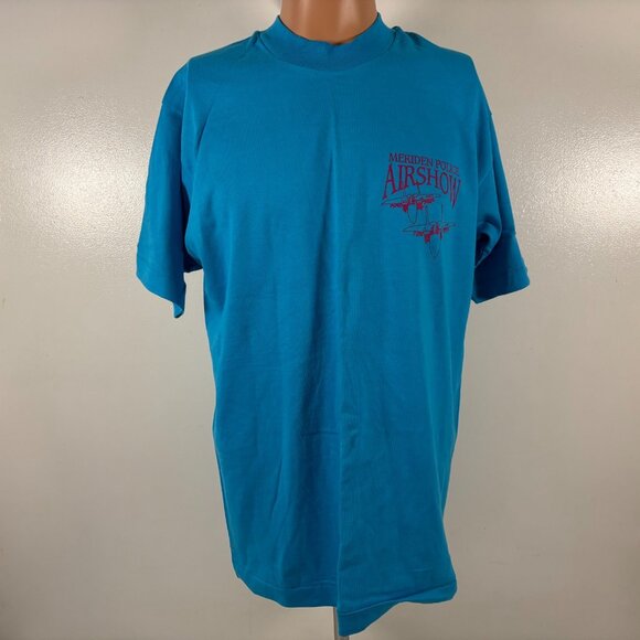 Vintage Meriden Police Airshow T Shirt Mens L Blue Made In USA Security 1995 - Picture 2 of 6